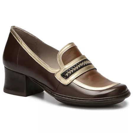 Sapato Boneca Salto Grosso Em Couro Coffe Dual Com... - J.Gean