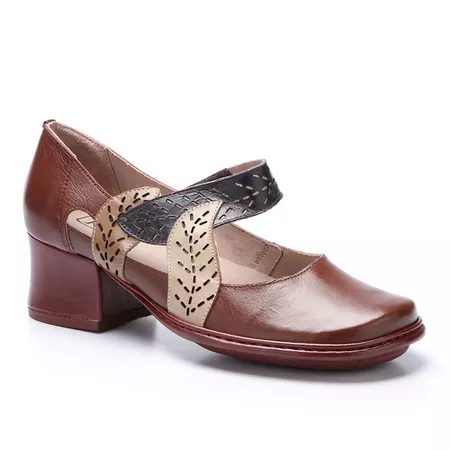Sapato Boneca Salto Grosso Em Couro Vinho. - FE00... - J.Gean