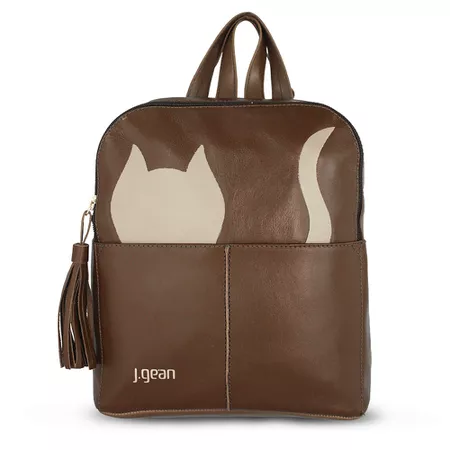 Mochila Feminina Gatinho de Couro Legítimo cor Mus... - J.Gean