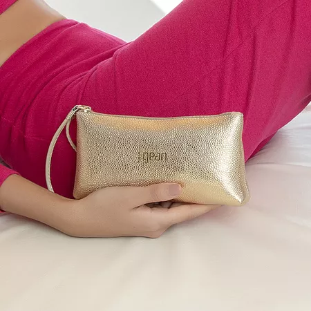 Bolsa de Mão necessaire Em Couro Ouro J.Gean - NC0... - J.Gean