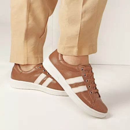 Tênis MADRID Feminino em Couro Legítimo Cor Camel ... - J.Gean