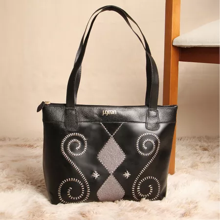 Bolsa Artesanal Em Couro Preto J.Gean - MB0039/01 - J.Gean