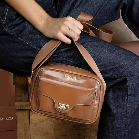 Bolsa Feminina Em Couro Marrom Conhaque J.Gean - ... - J.Gean