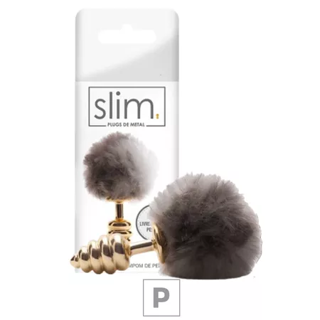 Plug De Metal P Com PomPom (MT046) - Marrom