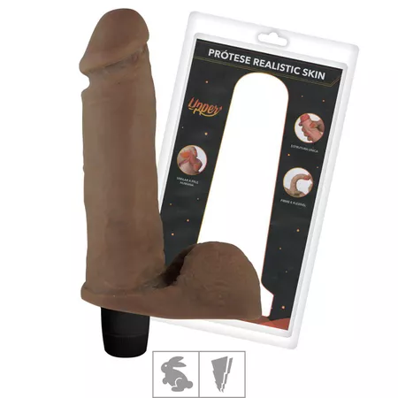 Prótese 18x15cm Com Vibro e Escroto Thor Upper (UP97-ST789). - Marrom