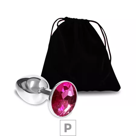 Plug de Metal P Cromado Com Strass 6cm SI (5845) - Pedra Pink