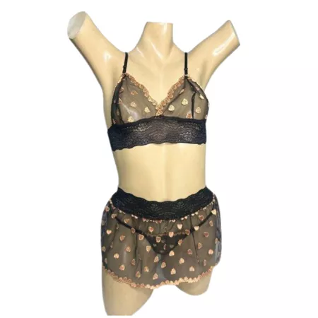 Conjunto Coração Com Sainha (ID1118)- - Preto c/ Bege