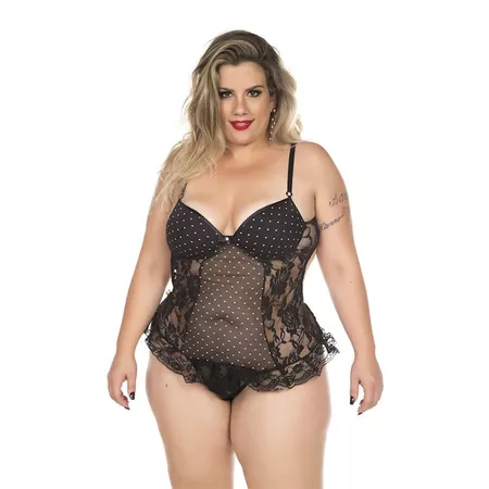 *Body Agatha Plus Size (PS2050) - Preto c/ Branco