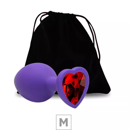 Plug De Silicone M Roxo Pedra Formato de Coração (SX294) - Pedra Vermelha
