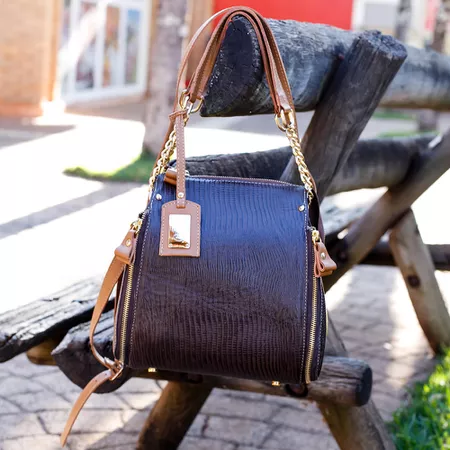 Bolsa em Couro Legítimo Lezard Preto / Cela - 4091... - PACHECO CALÇADOS