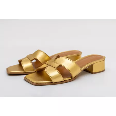 Tamanco em Couro Legítimo Ouro - 6310 - OURO - 63... - PACHECO CALÇADOS