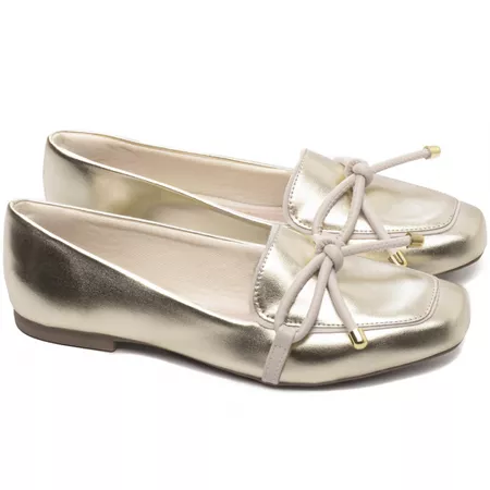 Mocassim Feminino Rasteiro Ouro Light - Bárbara Barros | Conforto & Elegância -