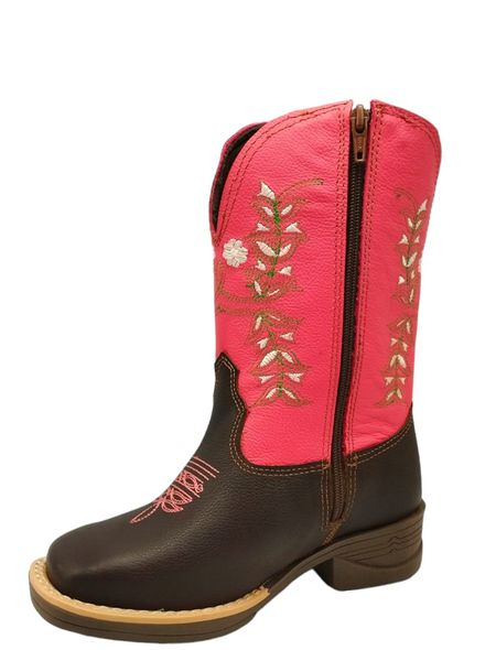 Bota Oliveira - Infantil - Café Brown / Rosa - 121... - BOTINAS OLIVEIRA