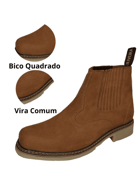 Botina Oliveira Vira Comum Bico Quadrado Nobuk Oli... - BOTINAS OLIVEIRA