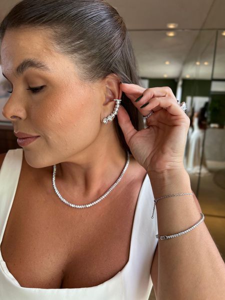 BRINCO EAR CUFF GOTINHAS BANHADO A RÓDIO BRANCO - Dri Ferreira Semi Joias