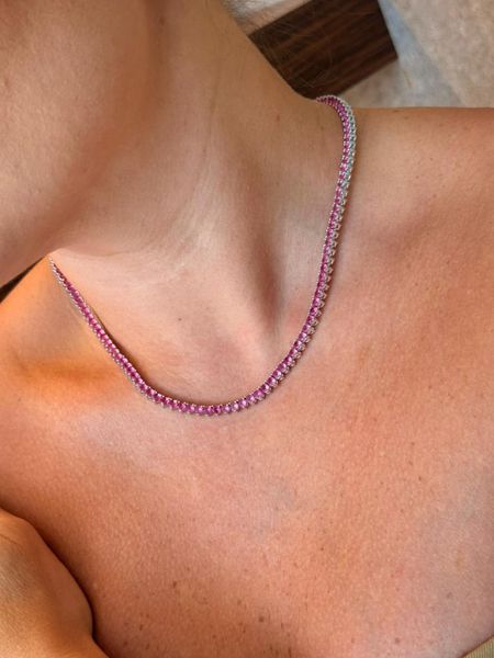 COLAR RIVIERA TRES PONTOS PINK BANHADO A RODIO BRANCO - Dri Ferreira Semi Joias