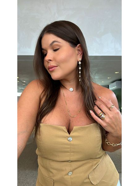 BRINCO FIO PÉROLAS BANHADO A OURO 