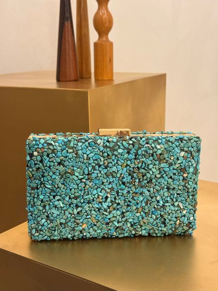 CLUTCH PEDRARIA NATURAL TURQUESA - Dri Ferreira Semi Joias