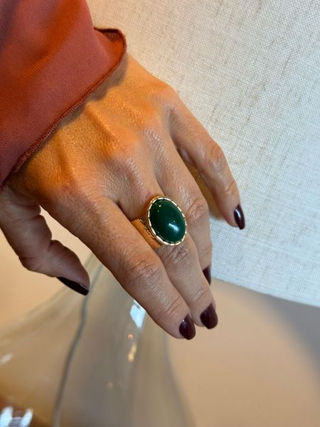 ANEL REGULÁVEL CHAPA BOHO VERDE BANHADO A OURO - Dri Ferreira Semi Joias