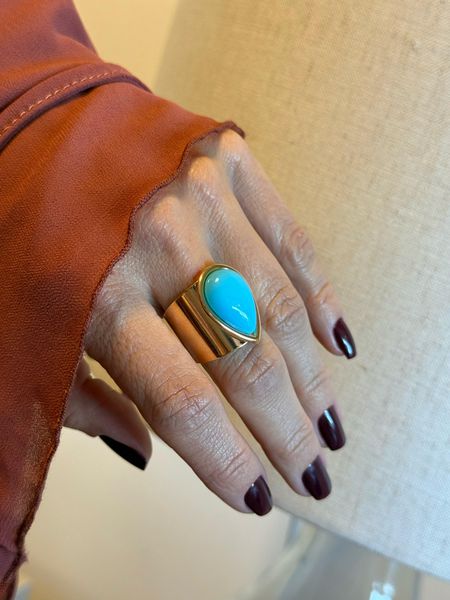 ANEL REGULÁVEL GOTA BOHO TURQUESA BANHADO A OURO
