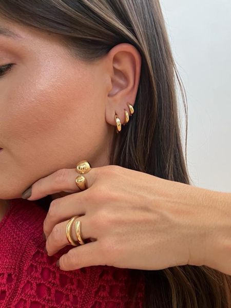 TRIO DE ARGOLAS LISAS BANHADO A OURO - Dri Ferreira Semi Joias