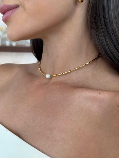 CHOKER CANUTILHOS E PÉROLA BARROCA ÚNICA BANHADA A OURO - Dri Ferreira Semi Joias