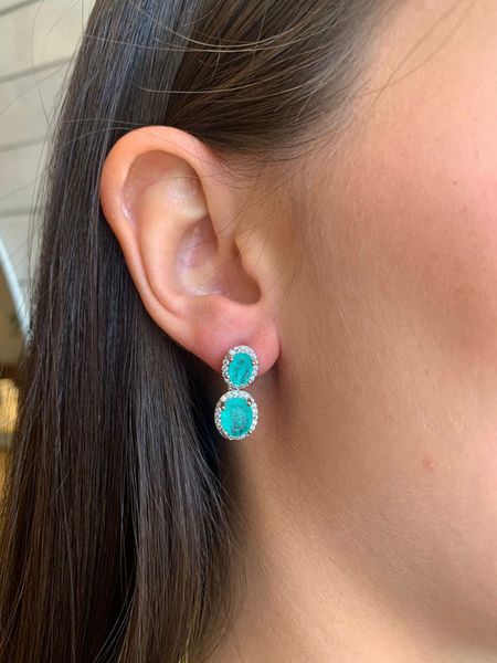 BRINCO OVAL DUPLO TURMALINA CRAVEJADO BANHADO A RÓDIO BRANCO - Dri Ferreira Semi Joias