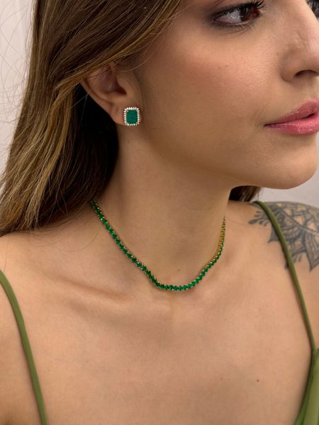 CHOKER RIVIERA ESMERALDA BANHADA A OURO - Dri Ferreira Semi Joias