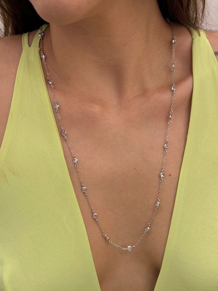 COLAR LONGO CRISTAIS BANHADO A RÓDIO BRANCO - Dri Ferreira Semi Joias