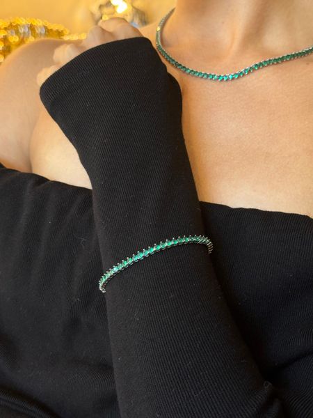 PULSEIRA RIVIERA TRES PONTOS ESMERALDA BANHADO A RÓDIO BRANCO - Dri Ferreira Semi Joias