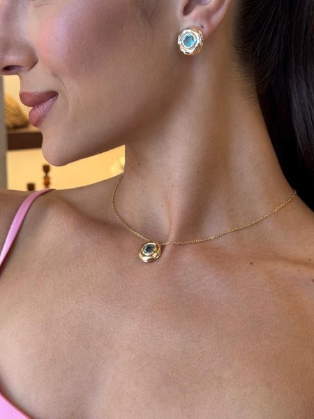 COLAR PINGENTE ACQUA MARINE BANHADO A OURO - Dri Ferreira Semi Joias