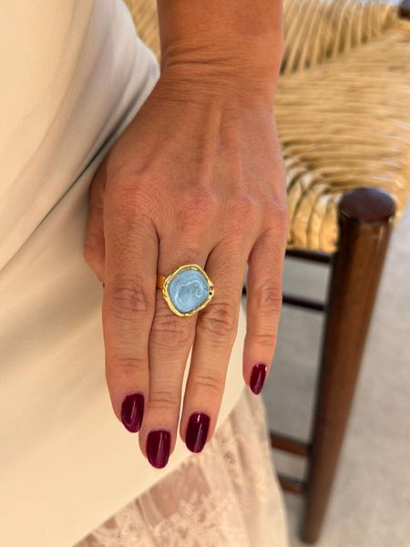 ANEL REGULÁVEL RESINADO AZUL BANHADO A OURO - Dri Ferreira Semi Joias