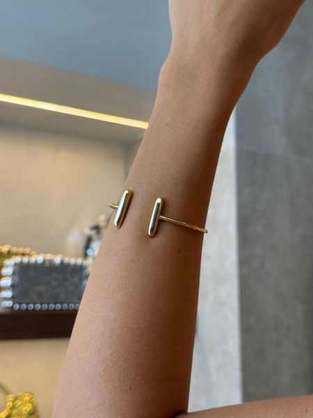 BRACELETE DUAS HASTES BANHADO A OURO - Dri Ferreira Semi Joias