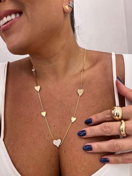 COLAR LONGO CORAÇÕES BANHADO A OURO - Dri Ferreira Semi Joias