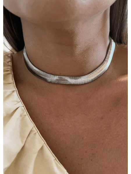 CHOKER MALHA GR RÓDIO BRANCO - Dri Ferreira Semi Joias