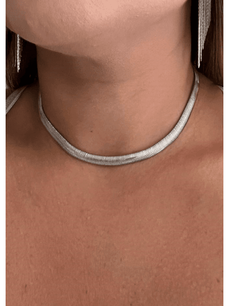 CHOKER MALHA MÉDIA RÓDIO BRANCO - Dri Ferreira Semi Joias