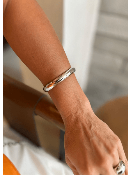 BRACELETE TUBO LISO GR BANHADO A RÓDIO BRANCO - Dri Ferreira Semi Joias