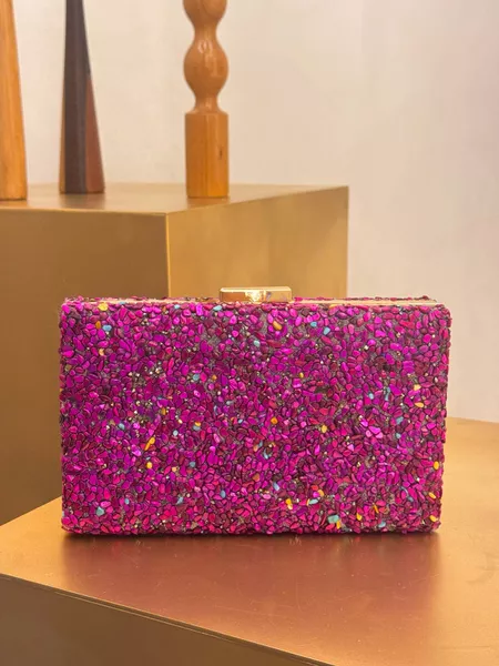 CLUTCH PEDRARIA NATURAL FUCSIA - Dri Ferreira Semi Joias