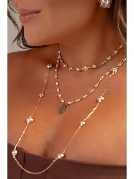 COLAR PÉROLAS E PINGENTE DE MENINA LISA BANHADO A OURO - Dri Ferreira Semi Joias