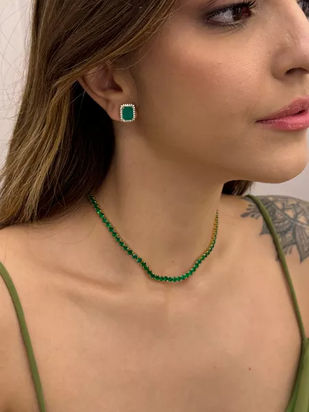 CHOKER RIVIERA ESMERALDA BANHADA A OURO - Dri Ferreira Semi Joias