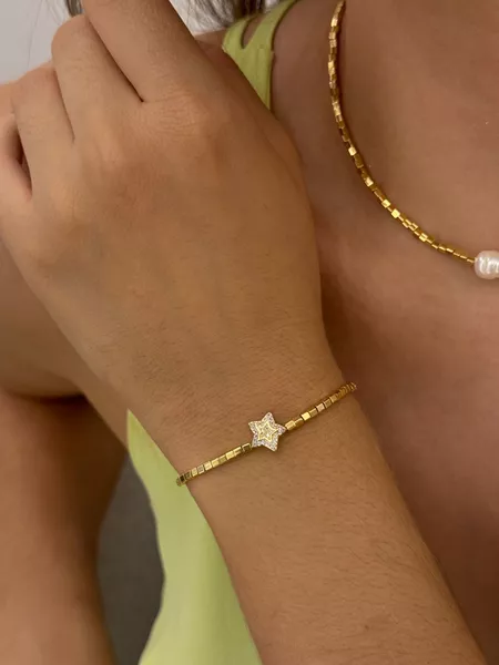 PULSEIRA CANUTILHOS E ESTRELA CRAVEJADA BANHADA A OURO - Dri Ferreira Semi Joias