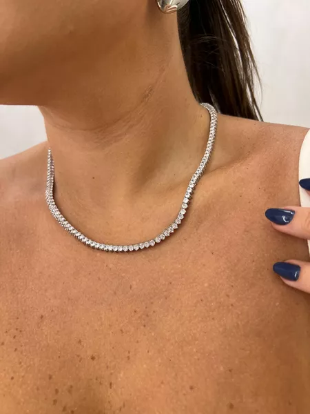 CHOKER RIVIERA TRES PONTOS 3MM CRISTAL BANHADO A RODIO BRANCO - Dri Ferreira Semi Joias
