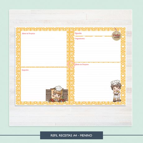 Refil de Receitas A4 * Menino - REC0009 - Studio Office K