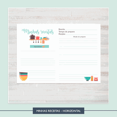 Refil de Receitas * Minhas Receitas Horizontal - R... - Studio Office K