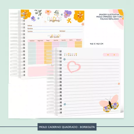 Miolo para Caderno Quadrado - Borboleta - CAD0018 - Studio Office K