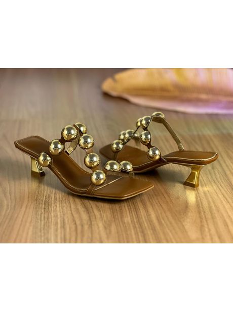 Sandália Mestico nogueira- Salto 5cm cromado-C/aplicação dourado Copia Copia Copia