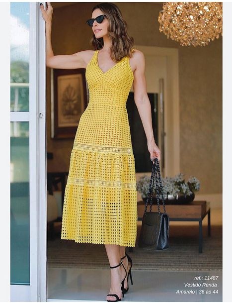 Vestido Renda Midi Amarelo - Emporio Luquetti