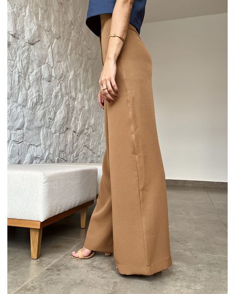 Calça Pantalona Minimal Marrom Claro