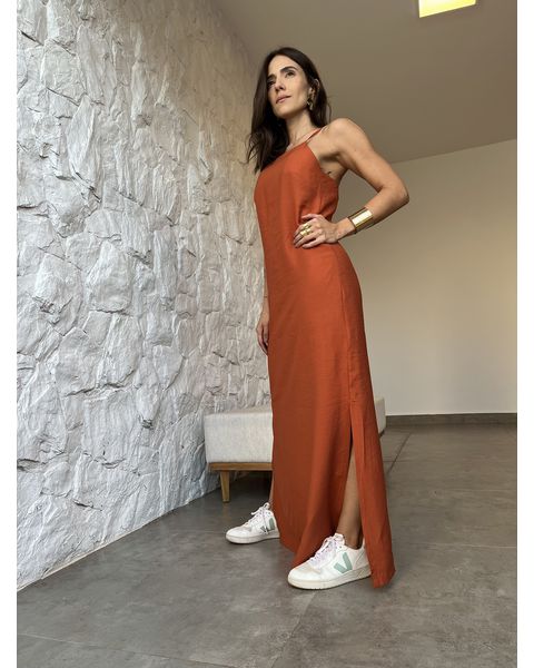 Vestido Longo Reto Avelã