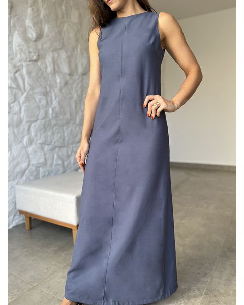 Vestido Longo Minimal Azul Índigo